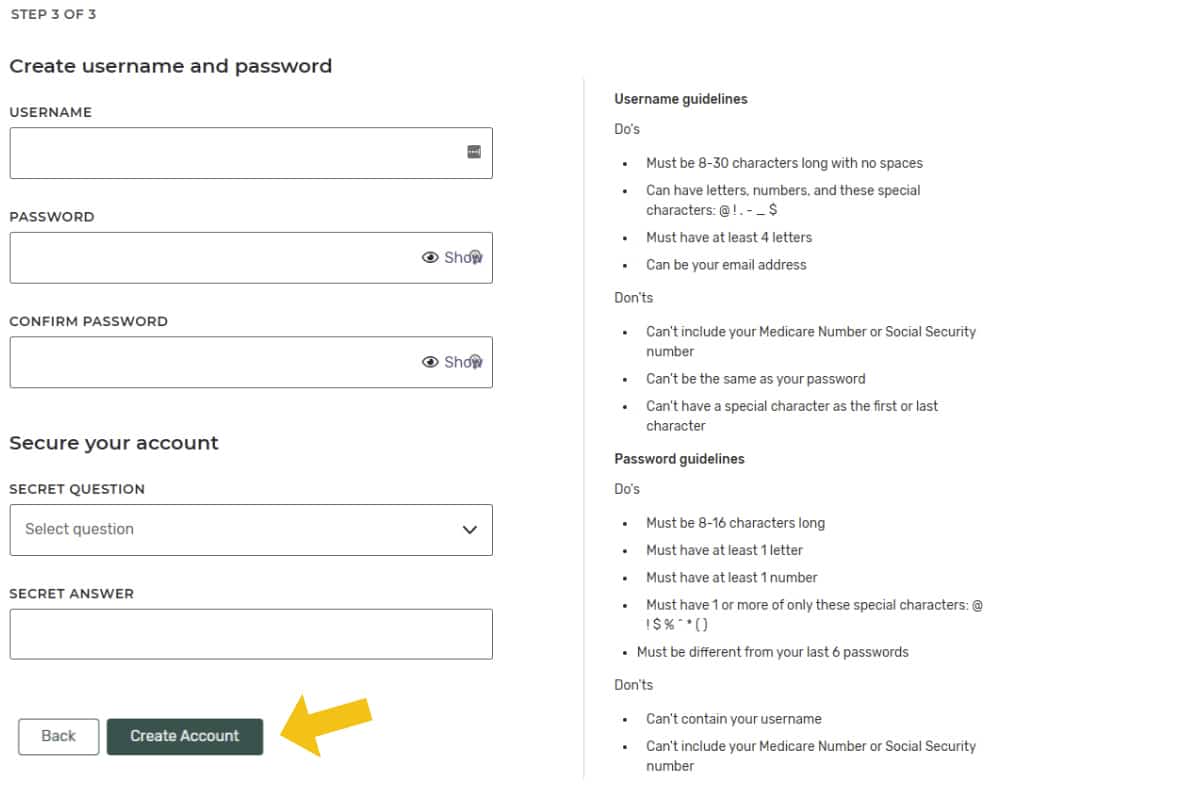 Medicare.gov | Create a Username and Password