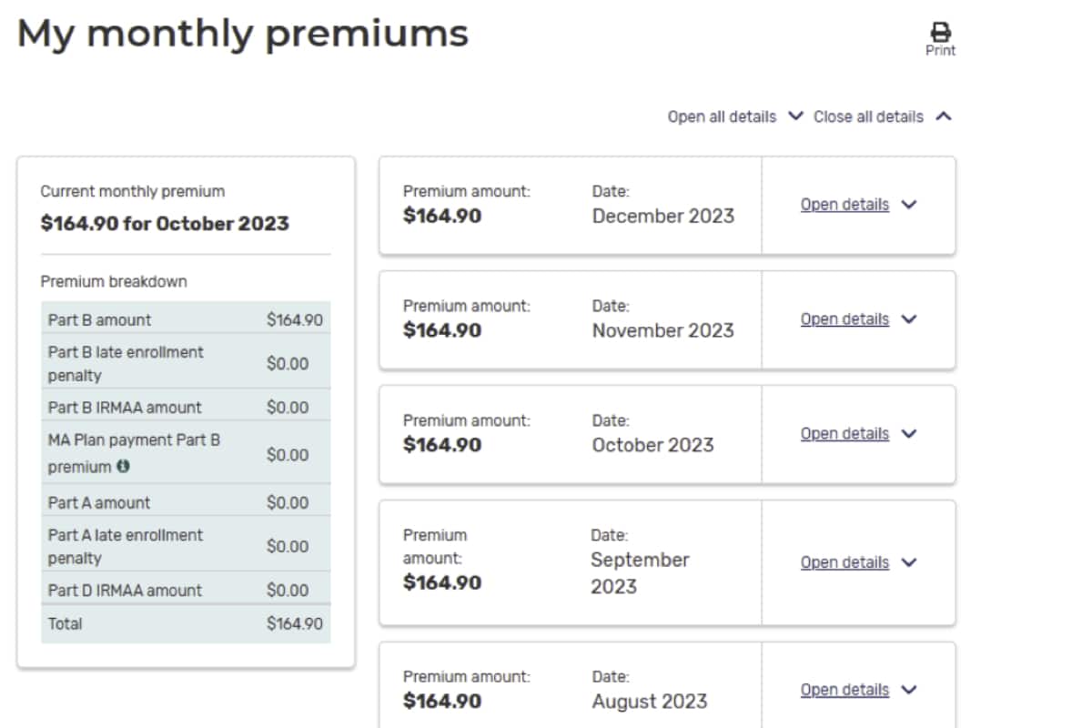 Medicare.gov | My Premiums