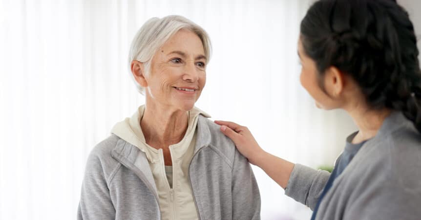 Senior woman with her Care Manager, discussing her healthcare needs